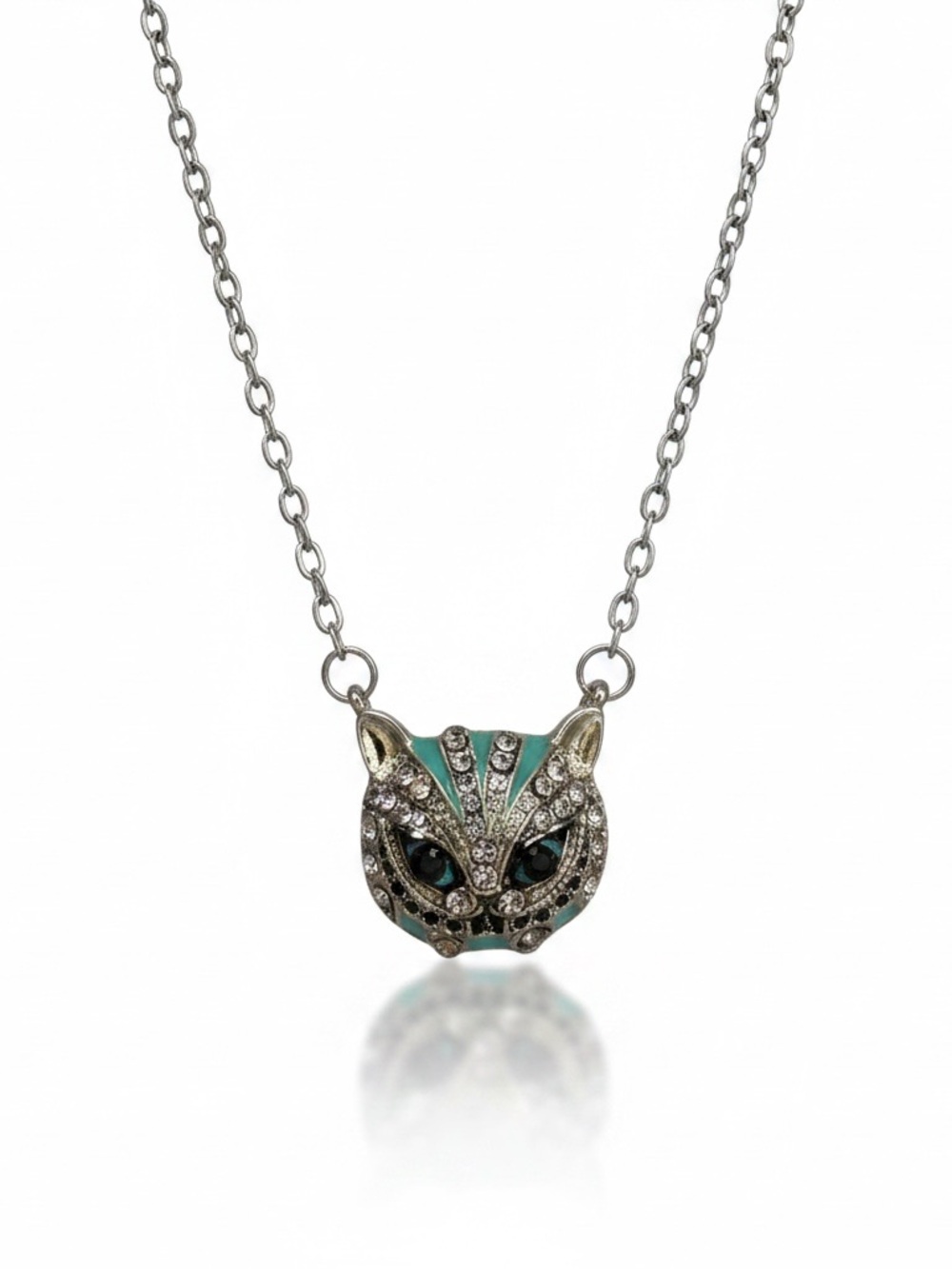 Crystal Accent Turquoise Cat Pendant Necklace - Women Jewelry